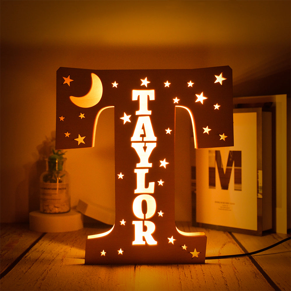 Custom 26 Letters Hollow with Stars Wooden Lamp