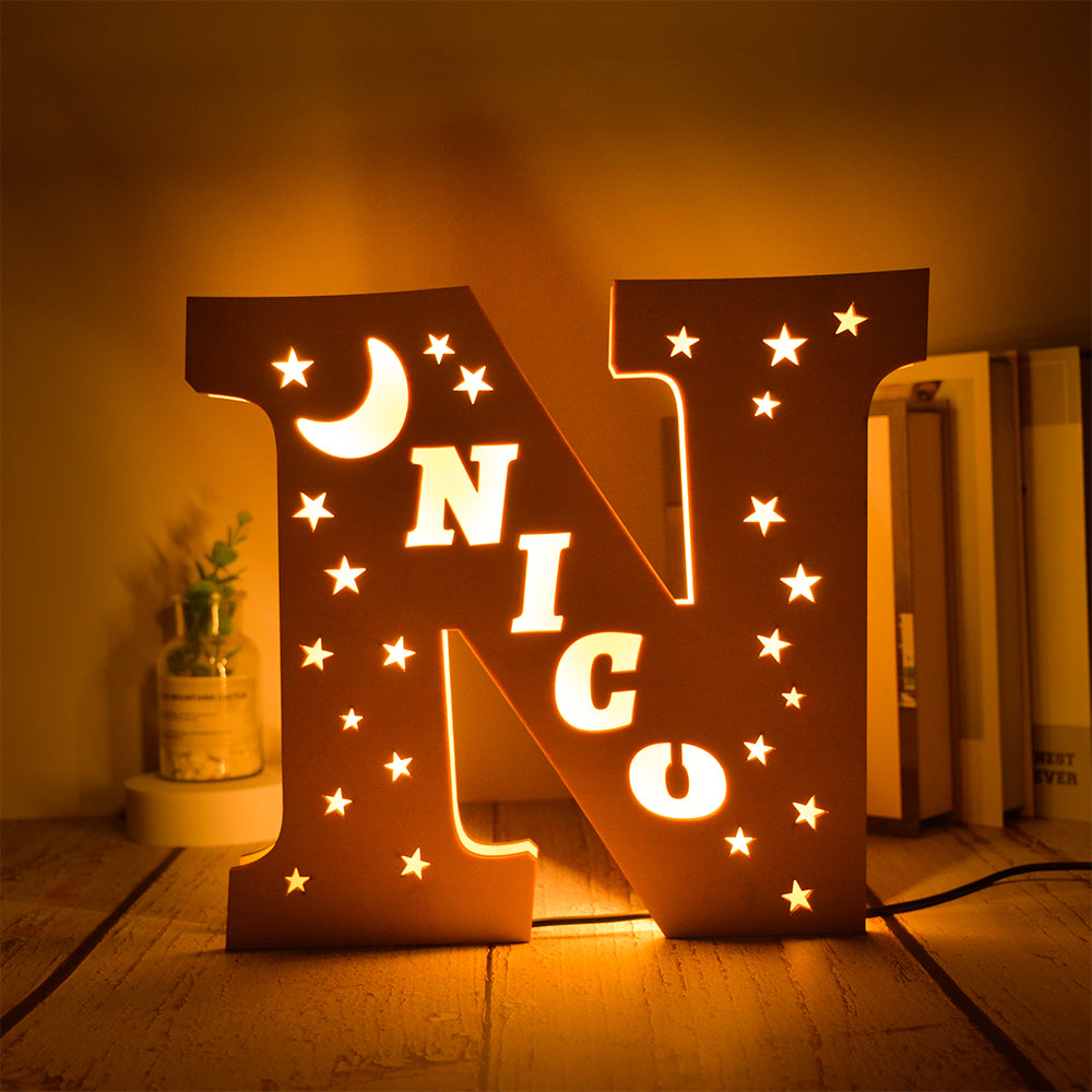 Custom 26 Letters Hollow with Stars Wooden Lamp