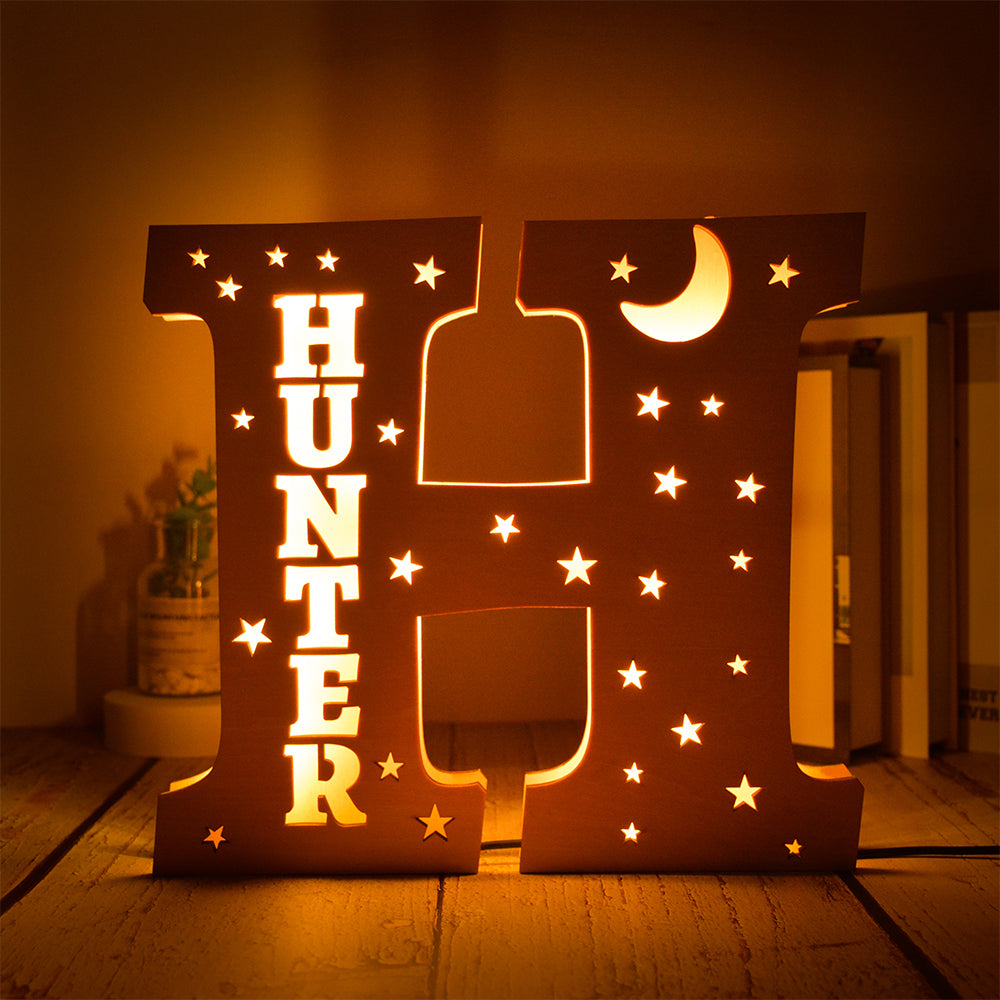 Custom 26 Letters Hollow with Stars Wooden Lamp