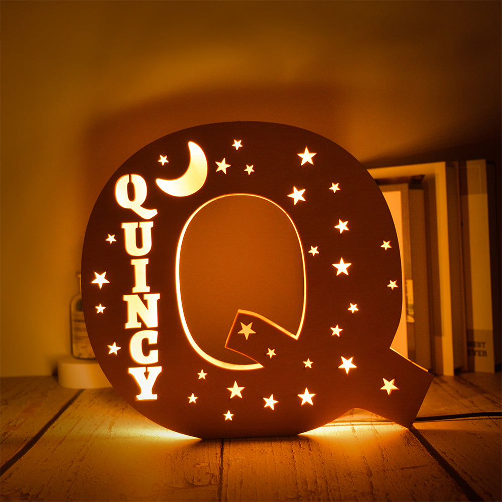 Custom 26 Letters Hollow with Stars Wooden Lamp