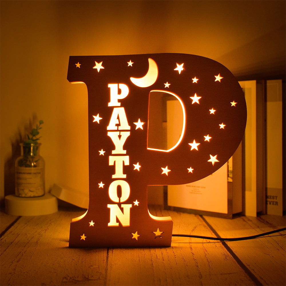 Custom 26 Letters Hollow with Stars Wooden Lamp