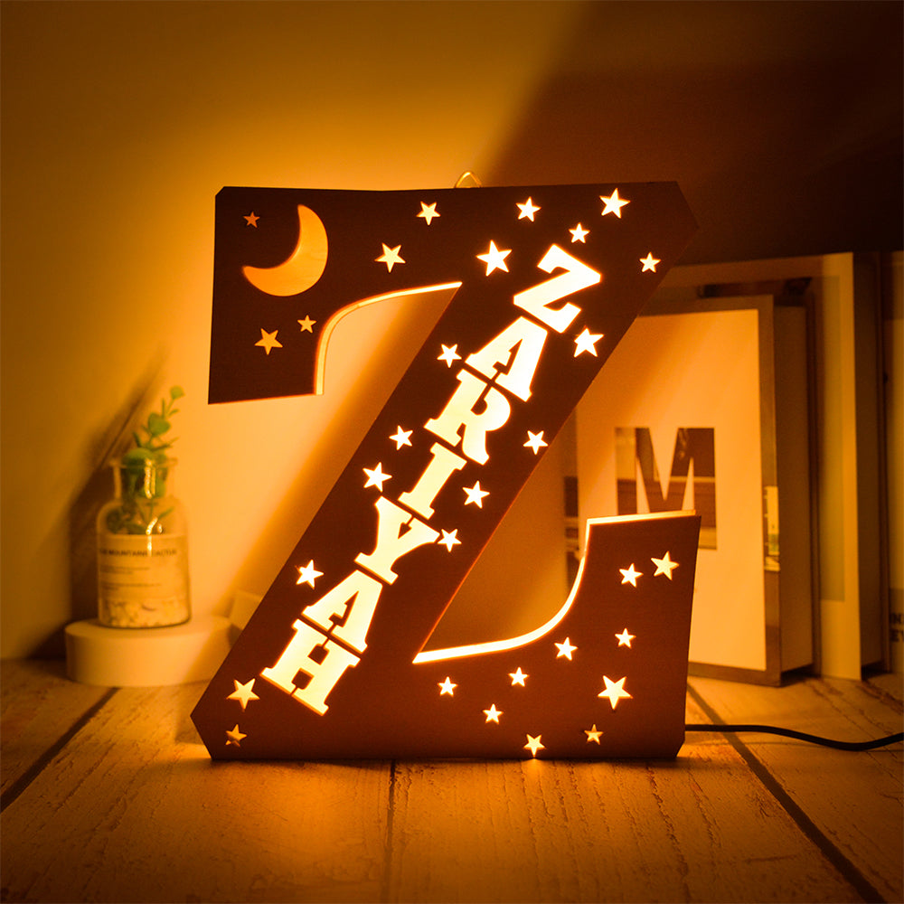 Custom 26 Letters Hollow with Stars Wooden Lamp