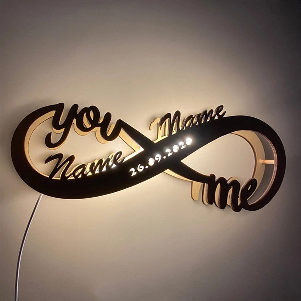 Coppia personalizzata con nome Infinity YOU AND ME Luce notturna LED USB