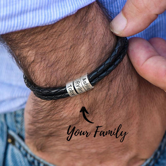 Custom Men's Leather Family Bracelet