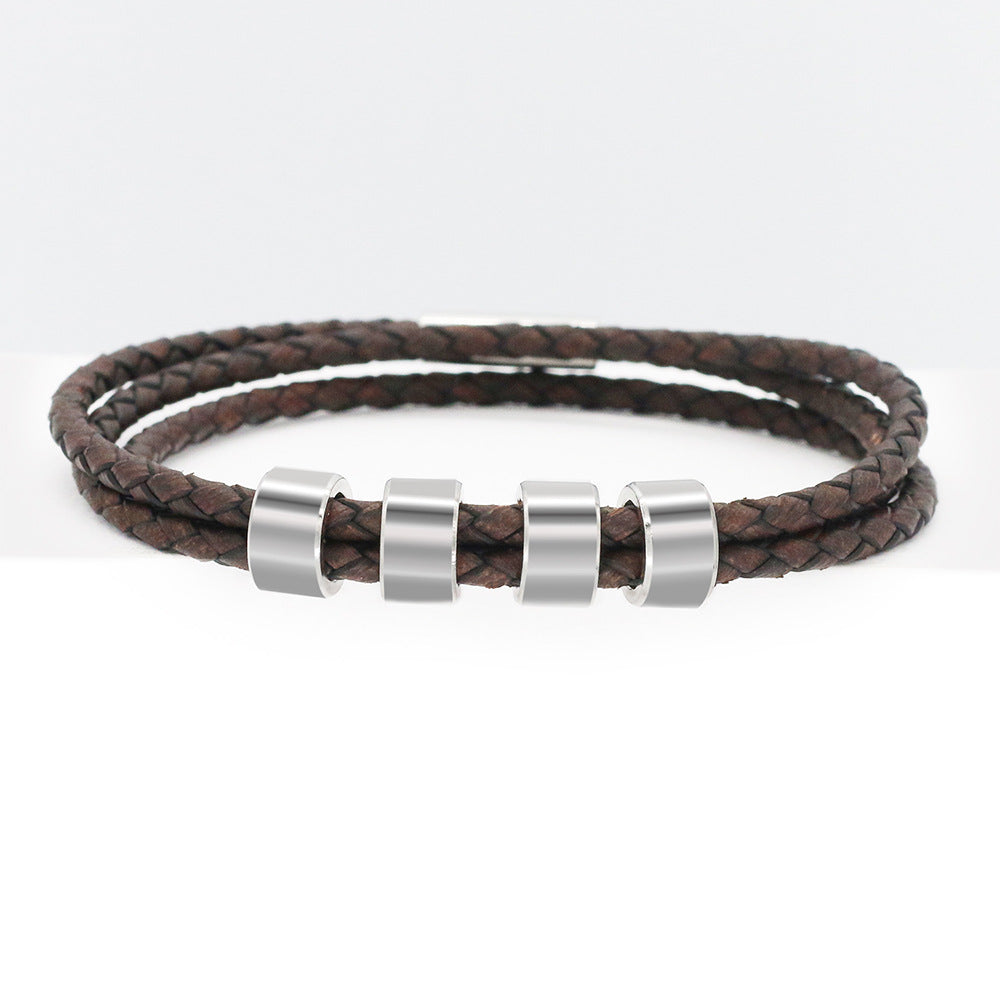 Custom Men's Leather Family Bracelet