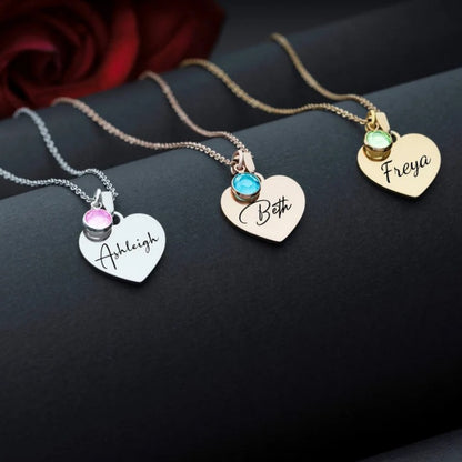 Custom Birthstone Name Engraved Necklace