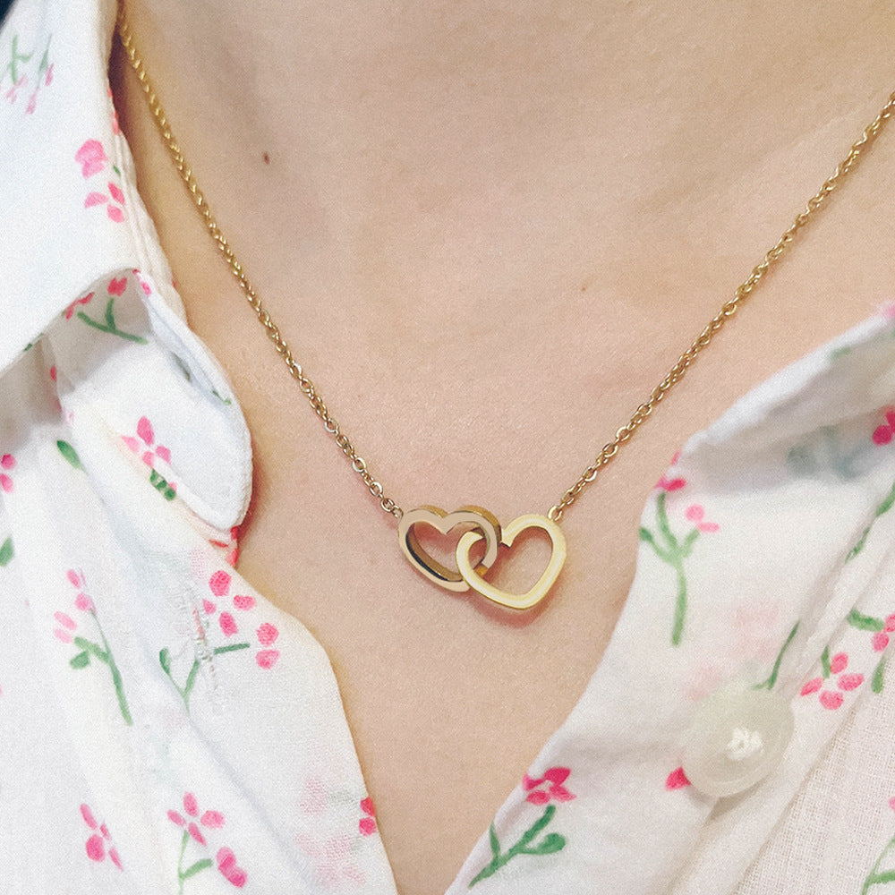 🌹Endless Love Bloom: Custom Double Heart Necklace with Eternal Rose Embrace🌹